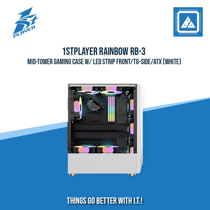1STPLAYER RAINBOW RB-3 MID-TOWER GAMING CASE W/ LED STRIP FRONT/TG-SIDE/ATX (WHITE) 1STPLAYER RAINBOW RB-3 MID-TOWER GAMING CASE W/ LED STRIP FRONT/TG-SIDE/ATX (WHITE)